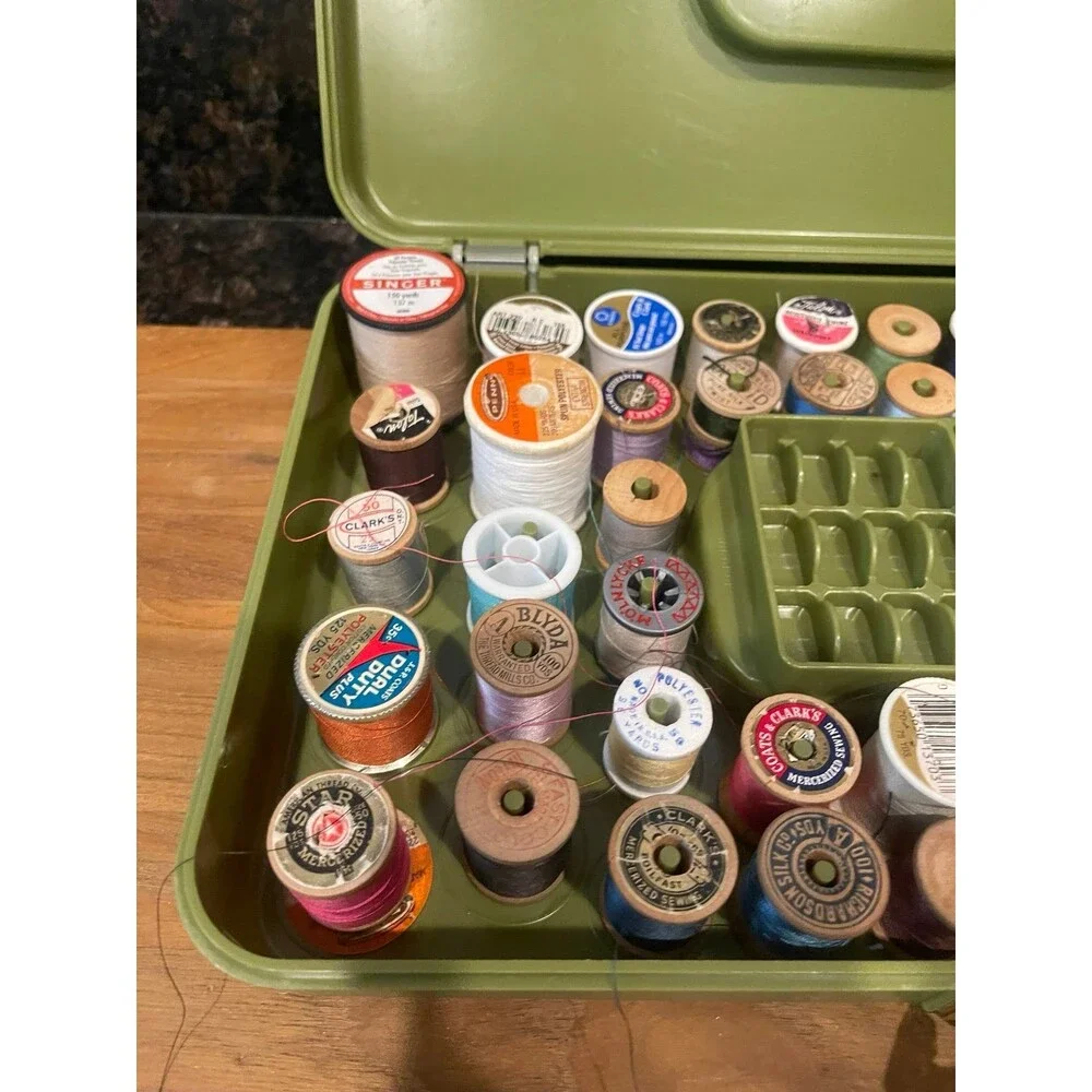 Vintage Sewing Thread Box with vintage threads -A
